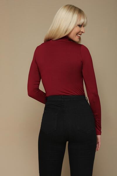 Select Moda Bluză tricotată cu gât roșu Claret de damă