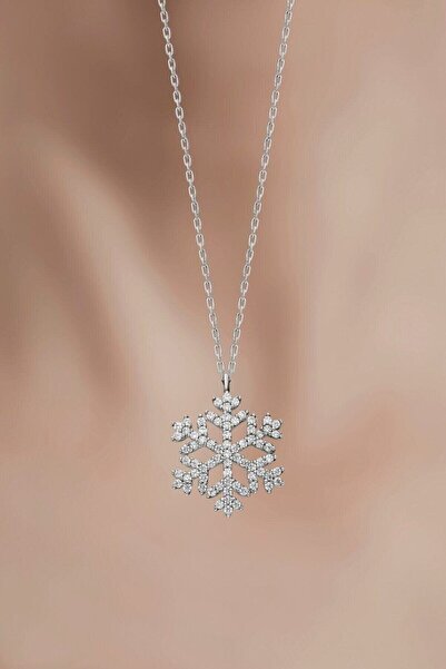 KAR DİAMOND 925 Ayar Gümüş Zincirli Zirkon Taşlı Kar Tanesi Kolye