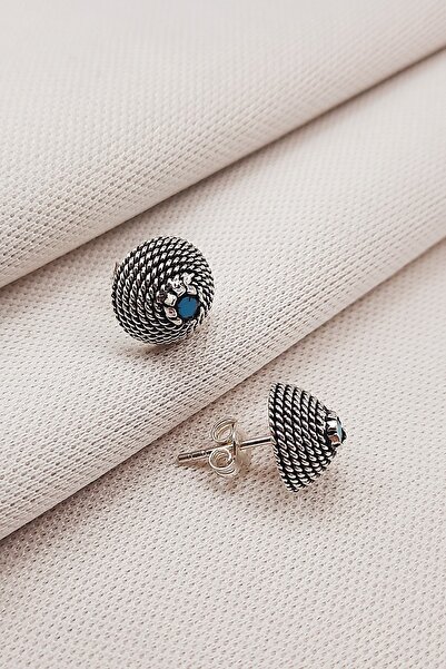 Güzel Gümüşçülük 925 Ayar Gümüş El Işi Mardin Midyat Oksitli Telkari Doğal Taşlı Kadın Küpe