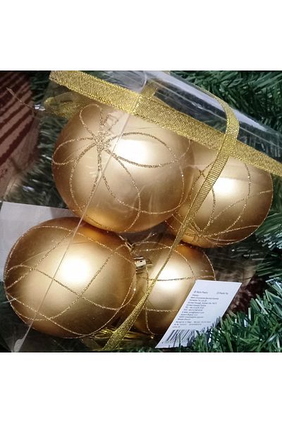 Kuzey VIP Quality 8 cm 4 Pieces Glitter Gold Ball Christmas Tree Ornaments Showcase Ornaments Gold Christmas Ball