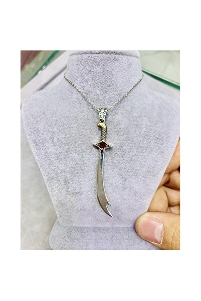 Gökdeniz 925 Yakut Taşlı Zülfikar Kılıcı 925 Ayar Gümüş Unisex Hediyelik Kolye