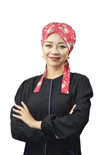 Nur Medikal Giyim Kadın Tesettür Kırmızı Ayıcık Doktor Hemşire Hastane Aşçı C...