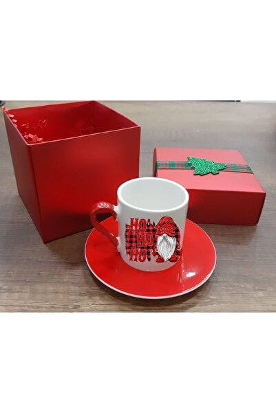 LADİJİTAL BASKI ÇÖZÜMLERİ Kırmızı Özel Kutusunda Yeniyıl Türk Kahvesi Fincanı