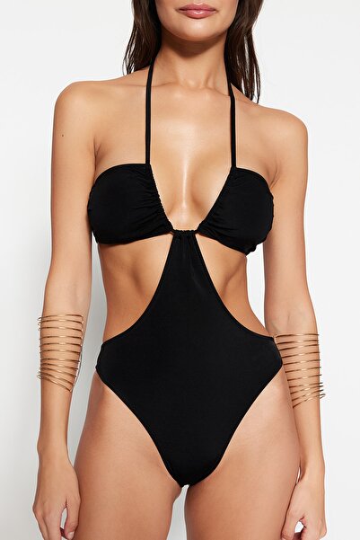 Trendyol Collection Black Strapless High Leg Swimsuit TBESS23MA00079