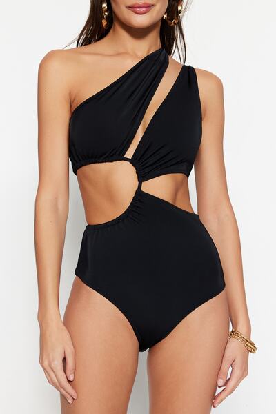 Trendyol Collection Black Single Shoulder Tunnel Cut Out/Window Regular Core Mayokini Tbess23Ma00206