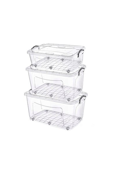 Cosiness Çok Amaçlı Tekerlekli Şeffaf Saklama & Oyuncak Kutusu 3 Lü ( 30 Lt + 50 Lt + 80 Lt )