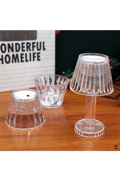 Zemtigo Küçük Boy Kristal Elmas Led Masa Lambası Pilli Projeksiyon Mini Şeffaf Abajur 12 Cm