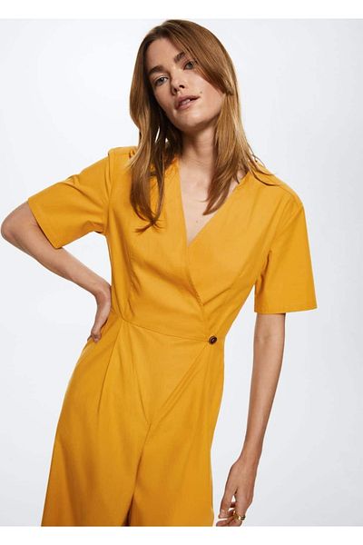 MANGO Woman Wrap Cut Cotton Jumpsuit