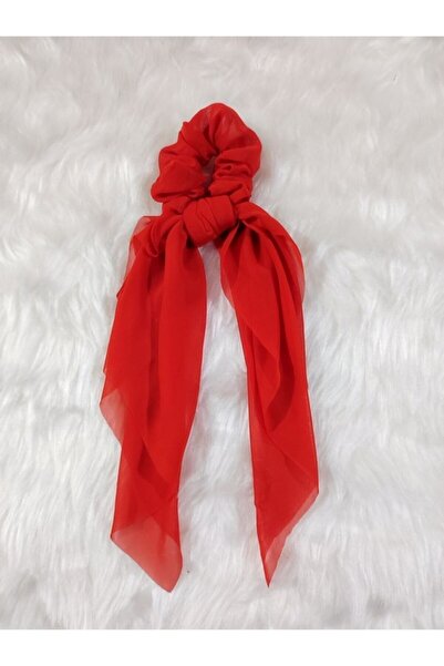 Elvinege Aksesuar Kırmızı Renk Şifon Fularlı Simit Toka - Fular Toka