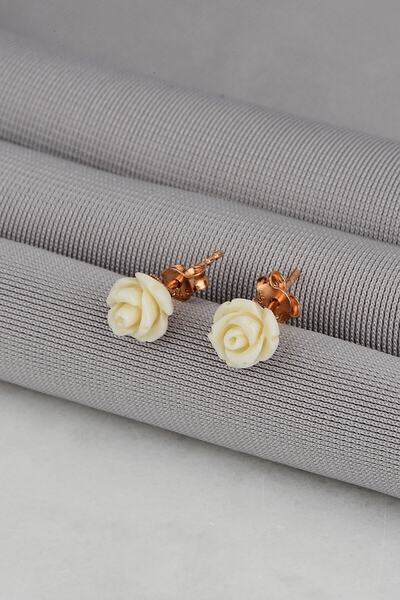 KAR DİAMOND 925 Ayar Gümüş Rose Kaplama Beyaz Gül Küpe