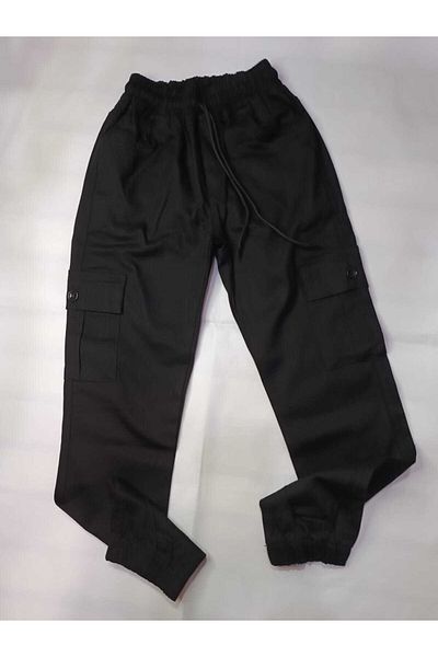 AZRA ÇOCUK GİYİM Linen Cargo Pocket Canvas Pants Black Color