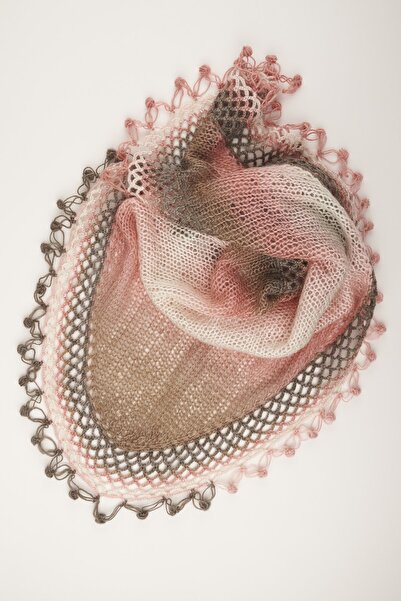 pinknite Pembe Üçgen Kadın Şal/atkı, Yünlü Örgü Yumuşak Şal