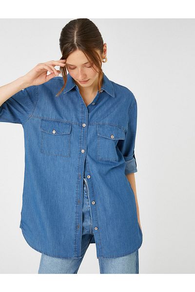 Koton Jeanshemd mit Taschen Relax Fit