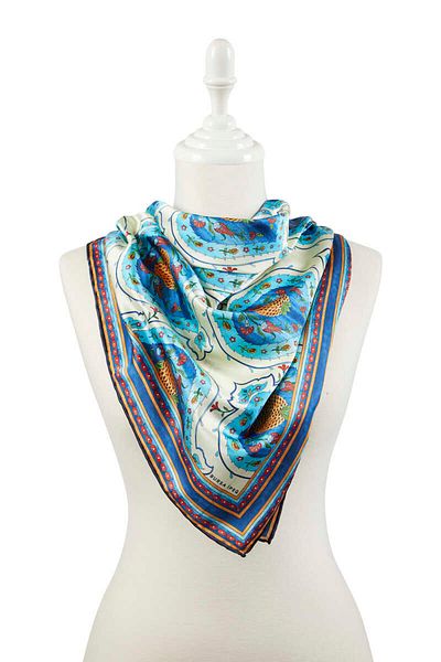 Bursa İpek Saks Turkish Motif Pomegranate Pattern Silky Scarf