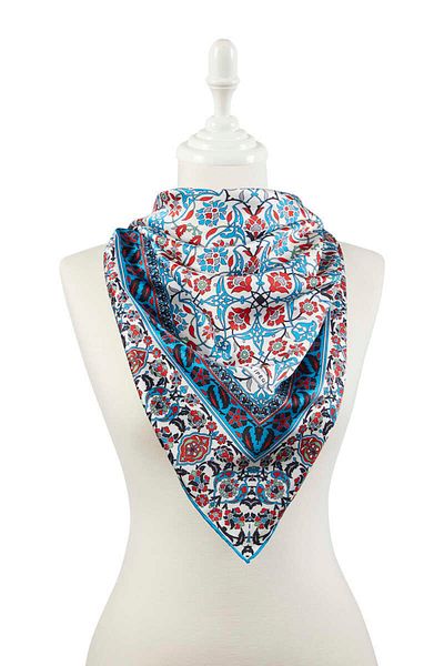 Bursa İpek Petrol Blue Black Turkish Motif Tile Pattern Silky Scarf