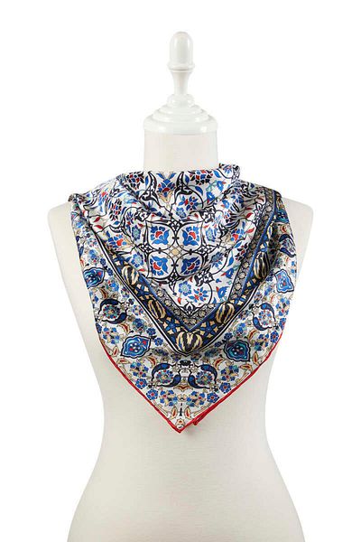 Bursa İpek Yellow Black Turkish Motif Tile Pattern Silky Scarf