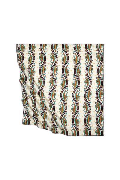 Bursa İpek Brown Orange Turkish Motif Ivy Pattern Silky Scarf