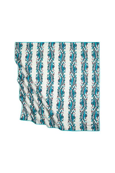 Bursa İpek Emerald Mint Turkish Motif Ivy Pattern Silky Scarf