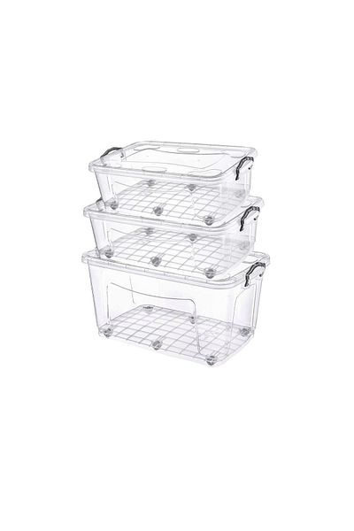 Cosiness Multi-Purpose Transparent Storage & Toy Box with Wheels 3 Pieces (40 Lt + 60 Lt + 80 Lt)