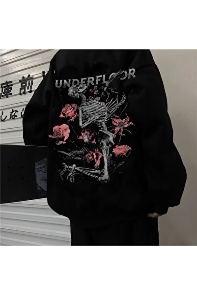 Freak Tshirt Siyah Renk Underfloor Gotik Ön-arka Baskılı Unisex Fermuarlı Kap...