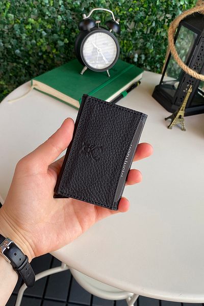 Modica Ministrar - Държач за смарт карти от естествена кожа с автоматичен RFID механизъм, черен