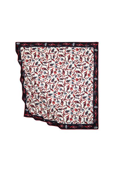 Bursa İpek Black Red Turkish Motif Carnation Tulip Pattern Silky Scarf