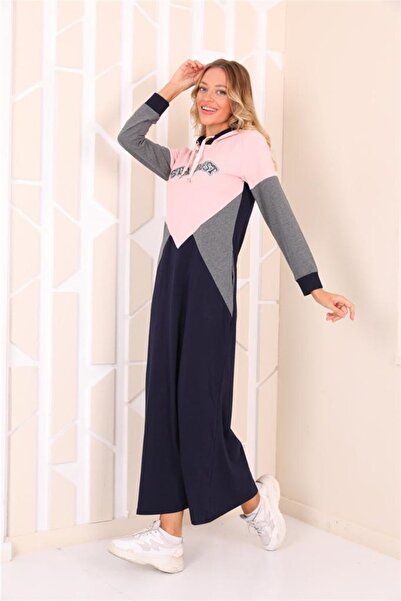 WestBound Hooded Sports Long Dress - Navy Blue