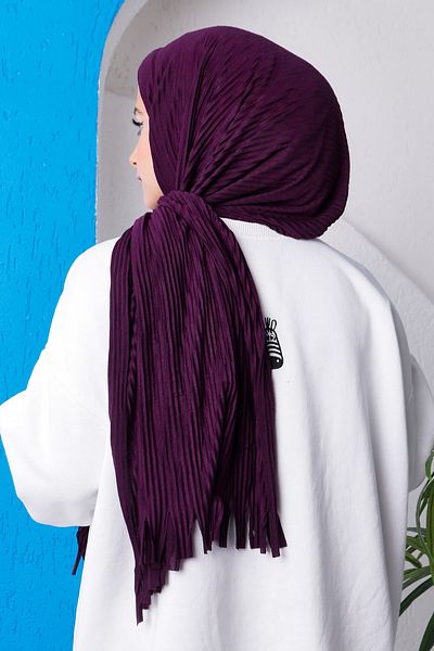 İmajButik Purple Moda Blue Pleated Practical Ready Shawl