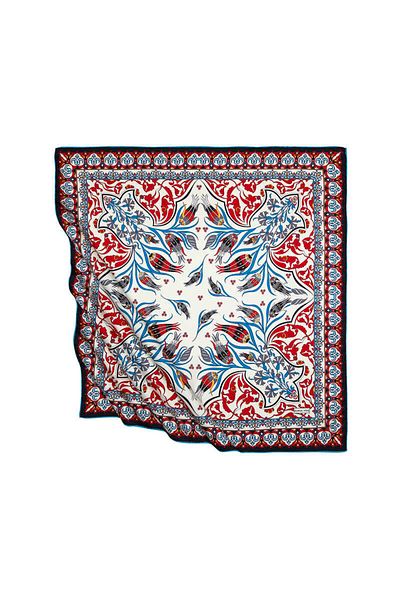 Bursa İpek Red Black Turkish Motif Çintemani Carnation Pattern Silky Scarf