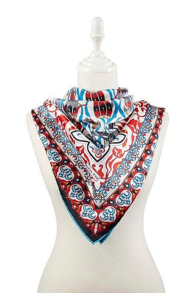 Bursa İpek Red Black Turkish Motif Çintemani Carnation Pattern Silky Scarf