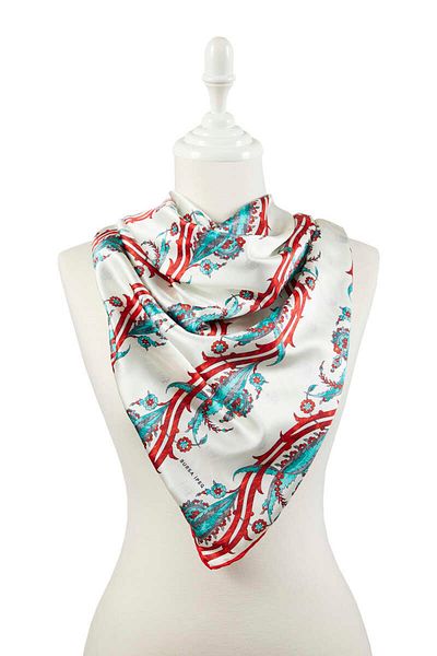 Bursa İpek Red Smoked Turkish Motif Ivy Pattern Silky Scarf