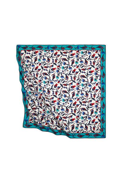 Bursa İpek Petrol Black Turkish Motif Carnation Tulip Pattern Silky Scarf