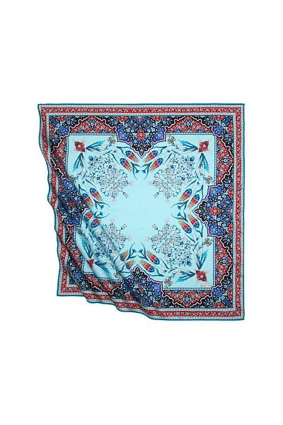 Bursa İpek Red Oil Turkish Motif Candlestick Tulip Pattern Silky Scarf