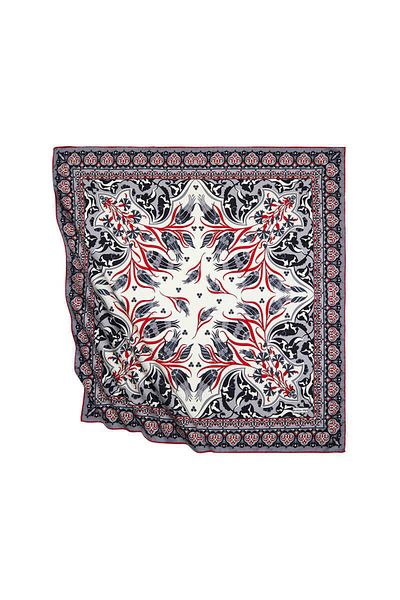 Bursa İpek Gray Red Turkish Motif Çintemani Carnation Pattern Silky Scarf