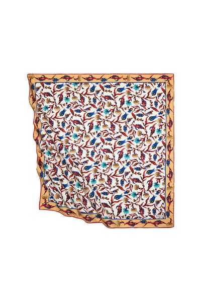 Bursa İpek Gold Red Turkish Motif Carnation Tulip Pattern Silky Scarf