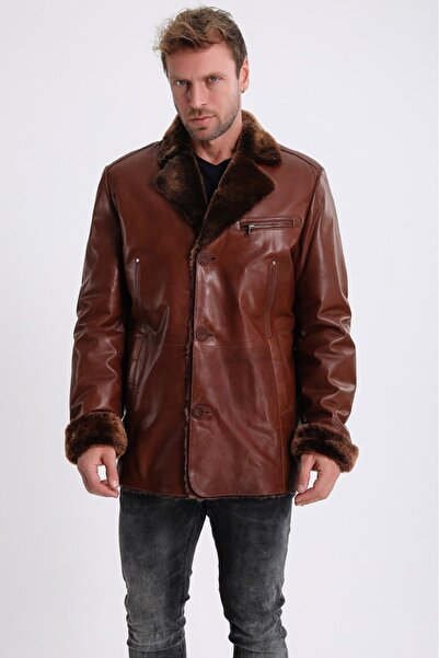 Leather Club Açık Kahve Kürk Içlikli Deri Kaban