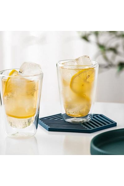 Kingstone 2-Piece Double Sided 250 Mi Borosilicate Lattes Tea Coffee Fruit Water Cup