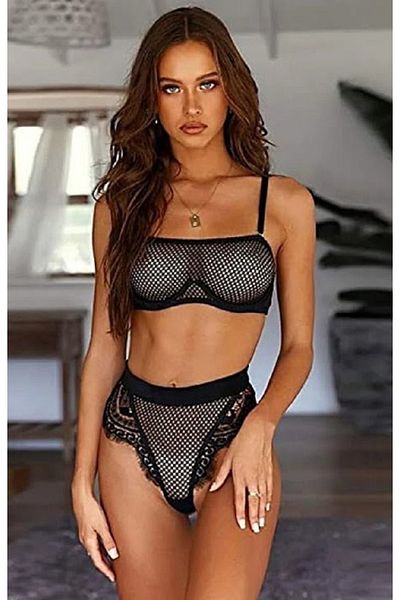 Qvien Secret Γυναικείο Διχτυωτό Σετ Εσώρουχα Fancy Σέξι Φανταχτερά Ρούχα
