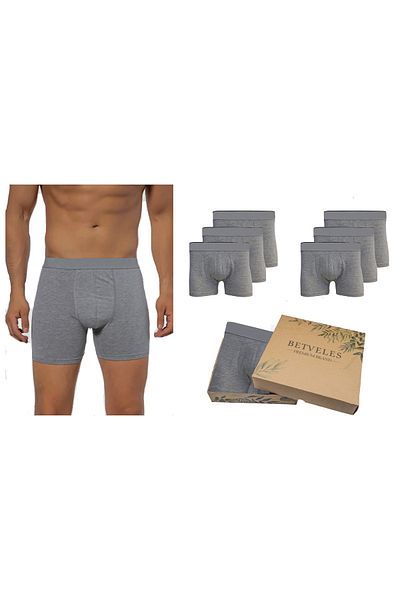 BETVELES 6 Pieces Men's Cotton Gray Combed Boxer Lycra Premium Boxed Set