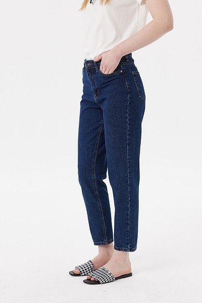 BROSERER Fiend Blugi Mom Albastru Inchis Lycra Talie Inalta Blugi Mom Blue Snow Washed