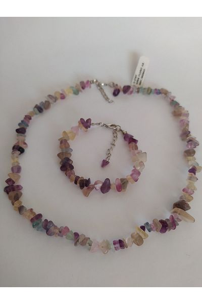 kaderinislerii Fluorite Natural Stone Cracked Stone Necklace-Bracelet Set