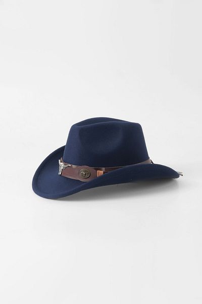 Kapin Kovbojský kožený klobouk Fedora s detaily - tmavě modrá