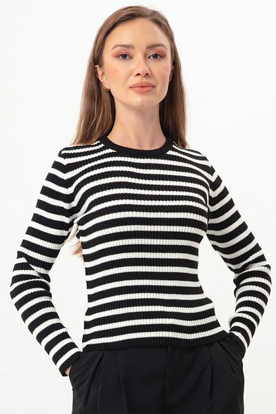 Lafaba Pulover de damă cu dungi negre din tricotaj din Lycra