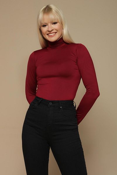 Select Moda Bluză tricotată cu gât roșu Claret de damă
