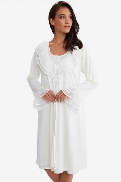 AYYILDIZ 3415 Ecru Maternity Nightgown Dressing Gown Set