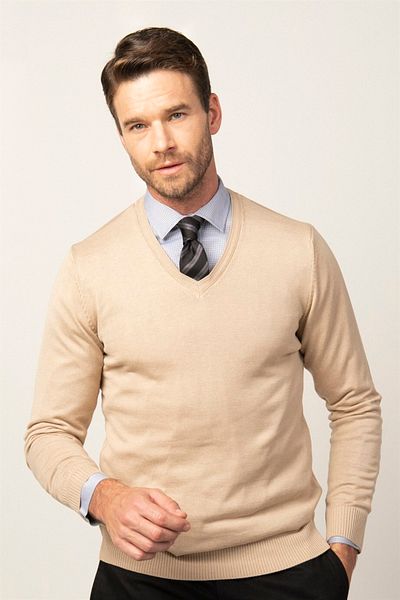 Tudors Pulover din bumbac cu decolteu în V, slim fit, pentru bărbați