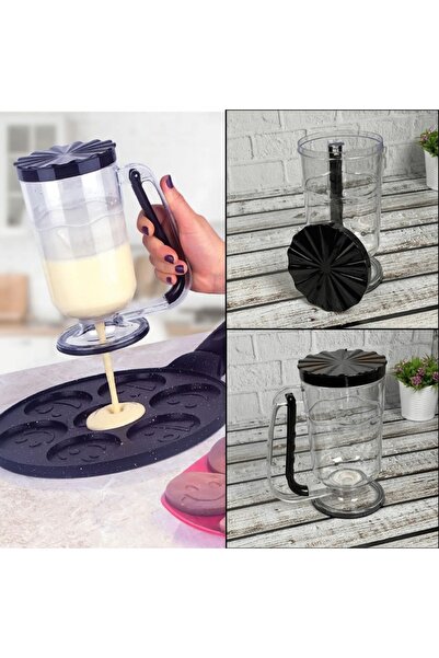 Genel Markalar Hamur Porsiyonlayıcı Dağıtıcı Pankek Makinası 1 Litre Siyah Kapak