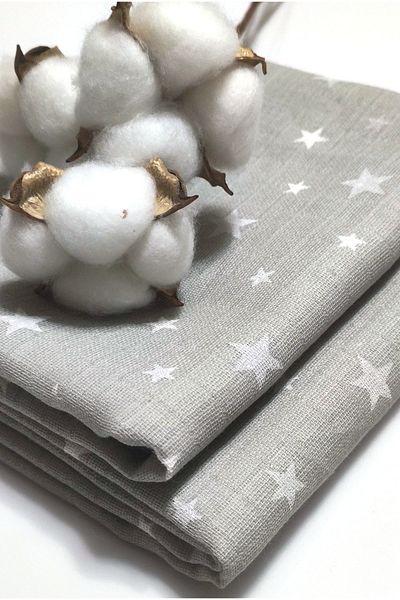 BeybiNest Muslin Cover 90x100 Cm Organic Cotton Fabric Gray Stars