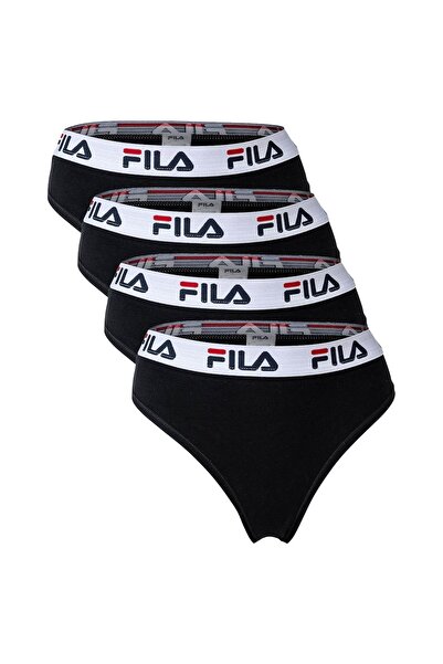 FILA Damen String, 4er Pack - Logo-Bund, Cotton Stretch, einfarbig