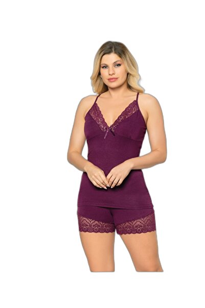 sahram Mor Ip Askılı Şortlu Takım Gecelik Atik 1291